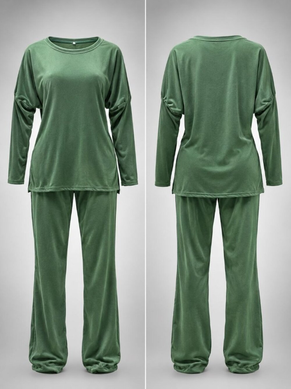 Womens Green Long Sleeve Lounge Set Loungewear Pajama Set Size M